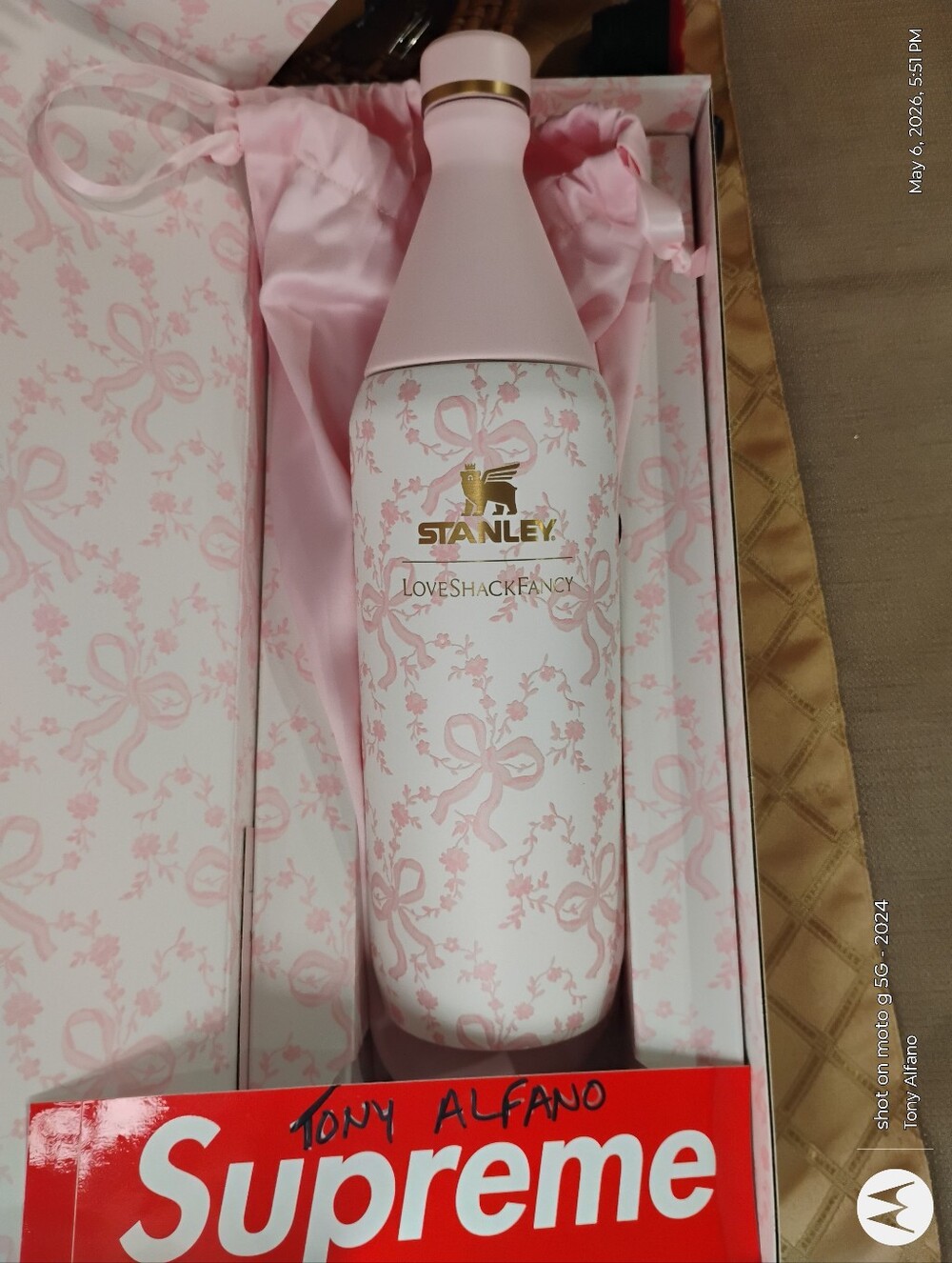 Stanley x LoveShackFancy Coquette Bow Chantilly 34oz Slim Bottle BNIB - In Hand